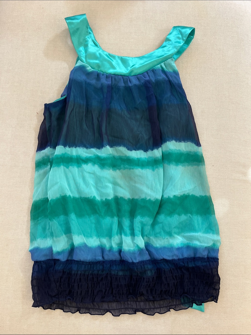 Girls Blue-Green Ombre Sleeveless One-Piece Dress